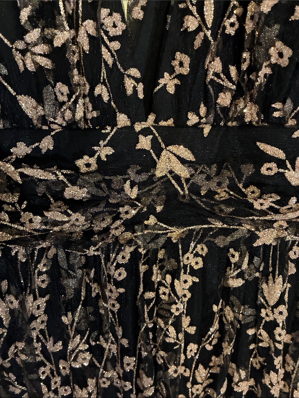 Black Maxi Dress with Delicate Pink/Gold Sparkling Floral Embroidery - Picture 2 of 8